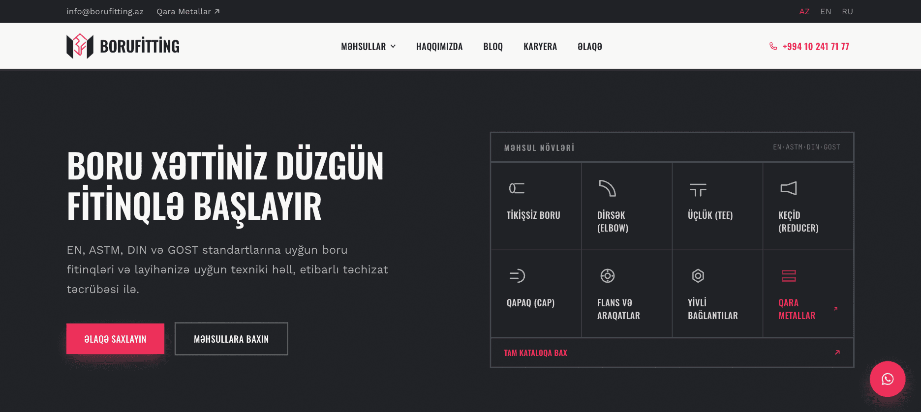 Borufitting.az homepage hero section